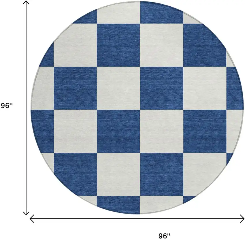 8' Navy Blue And Ivory Round Geometric Washable Indoor Outdoor Area Rug Photo 3