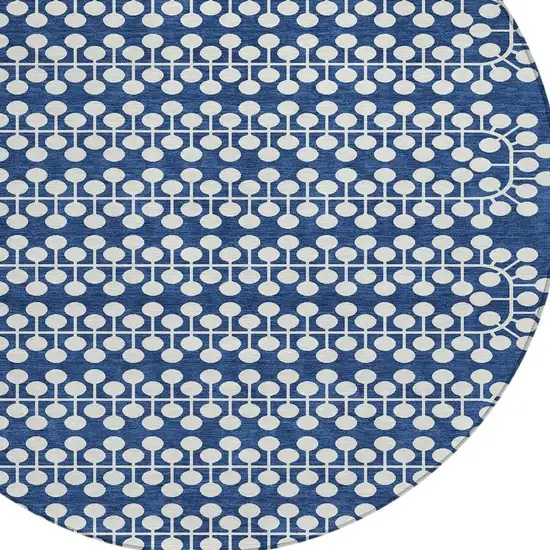 8' Navy Blue And Ivory Round Geometric Washable Indoor Outdoor Area Rug Photo 6