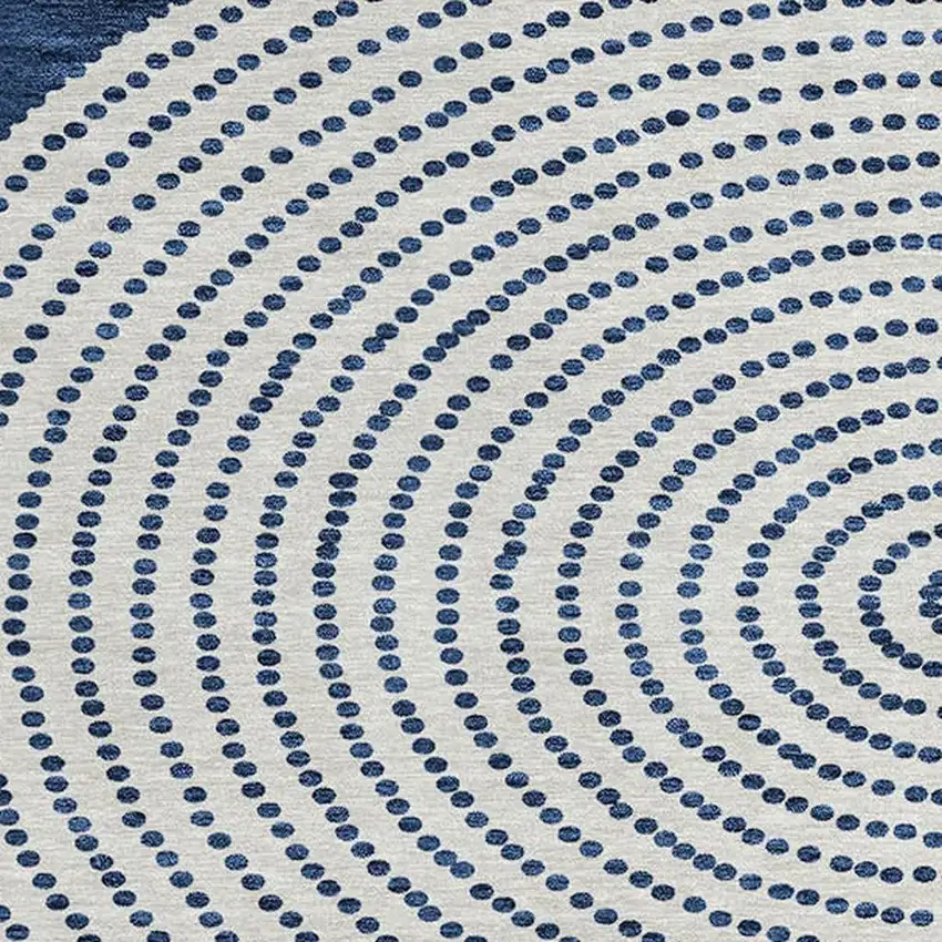 8' Navy Blue And Ivory Round Geometric Washable Indoor Outdoor Area Rug Photo 6