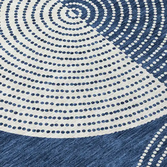 8' Navy Blue And Ivory Round Geometric Washable Indoor Outdoor Area Rug Photo 8