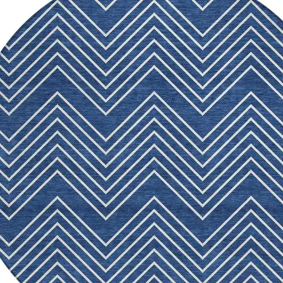 8' Navy Blue And Ivory Round Geometric Washable Indoor Outdoor Area Rug Photo 2