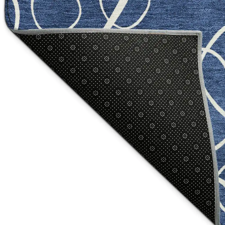 8' Navy Blue And Ivory Round Geometric Washable Indoor Outdoor Area Rug Photo 7