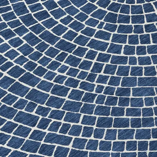 8' Navy Blue And Ivory Round Geometric Washable Indoor Outdoor Area Rug Photo 2