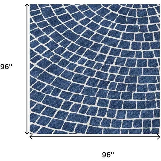 8' Navy Blue And Ivory Round Geometric Washable Indoor Outdoor Area Rug Photo 8