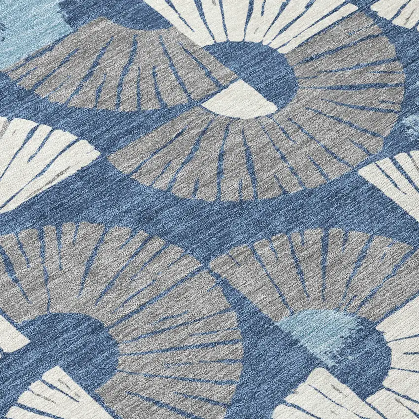 8' Navy Blue And Ivory Round Geometric Washable Indoor Outdoor Area Rug Photo 7