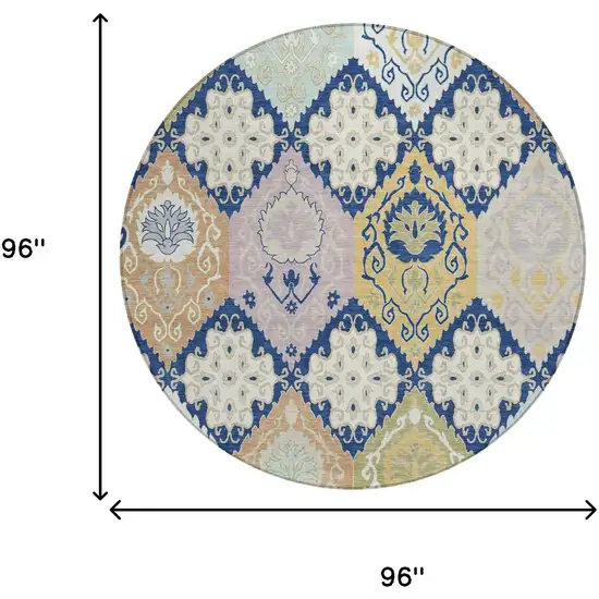 8' Navy Blue And Ivory Round Geometric Washable Indoor Outdoor Area Rug Photo 6