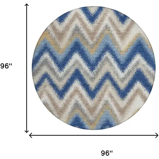 8' Navy Blue And Ivory Round Geometric Washable Indoor Outdoor Area Rug Photo 6