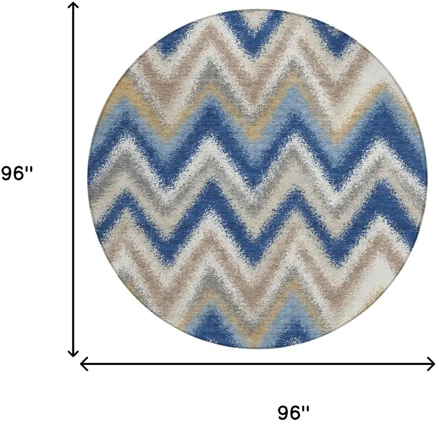 8' Navy Blue And Ivory Round Geometric Washable Indoor Outdoor Area Rug Photo 6