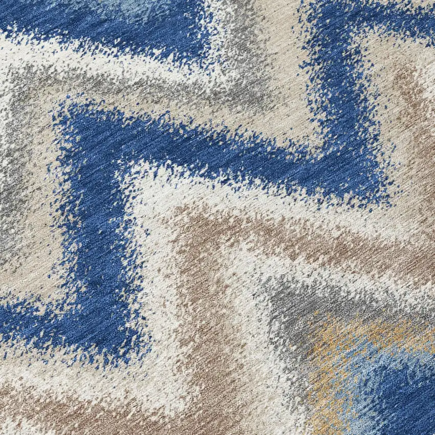 8' Navy Blue And Ivory Round Geometric Washable Indoor Outdoor Area Rug Photo 5