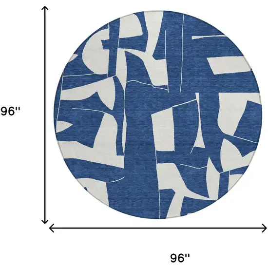 8' Navy Blue And Ivory Round Geometric Washable Indoor Outdoor Area Rug Photo 6