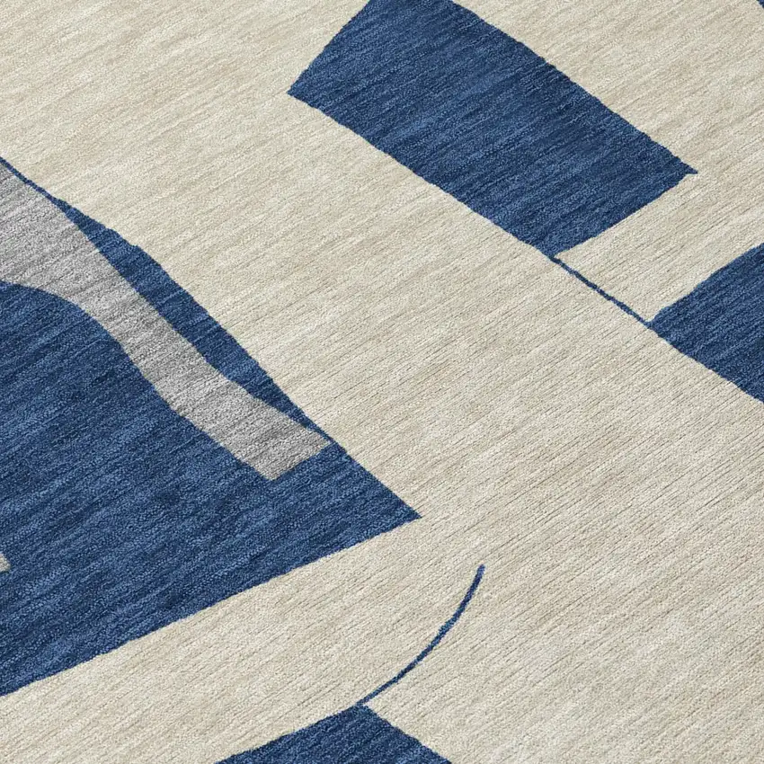 8' Navy Blue And Ivory Round Geometric Washable Indoor Outdoor Area Rug Photo 2