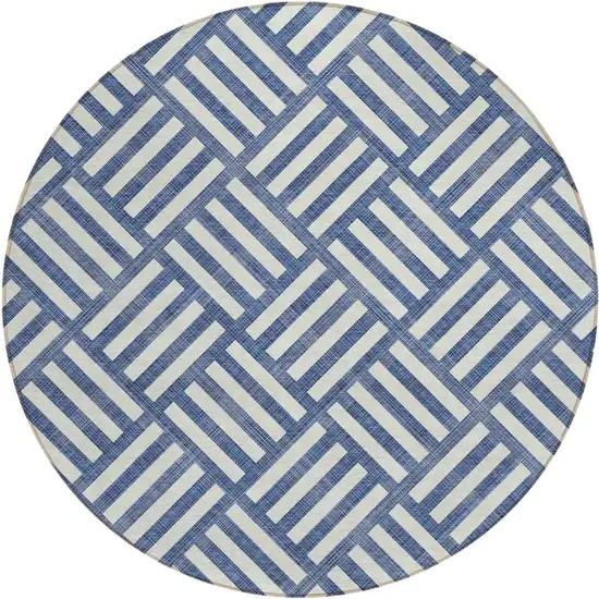 8' Navy Blue And Ivory Round Geometric Washable Indoor Outdoor Area Rug Photo 2
