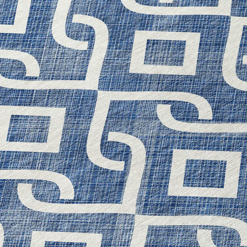 8' Navy Blue And Ivory Round Geometric Washable Indoor Outdoor Area Rug Photo 4