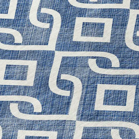 8' Navy Blue And Ivory Round Geometric Washable Indoor Outdoor Area Rug Photo 4