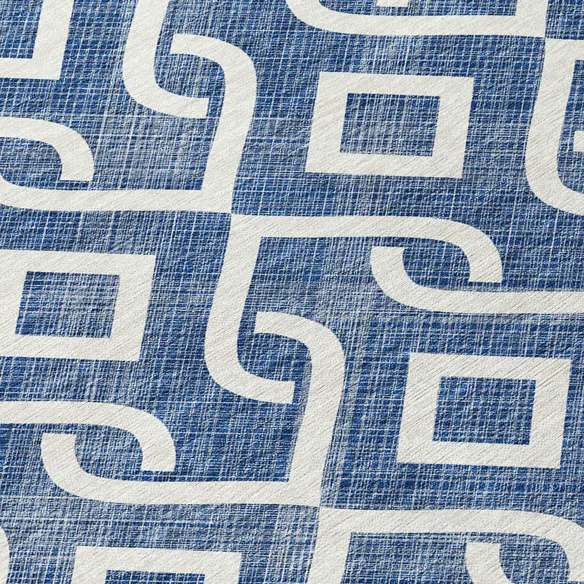 8' Navy Blue And Ivory Round Geometric Washable Indoor Outdoor Area Rug Photo 4