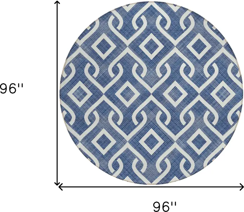 8' Navy Blue And Ivory Round Geometric Washable Indoor Outdoor Area Rug Photo 3
