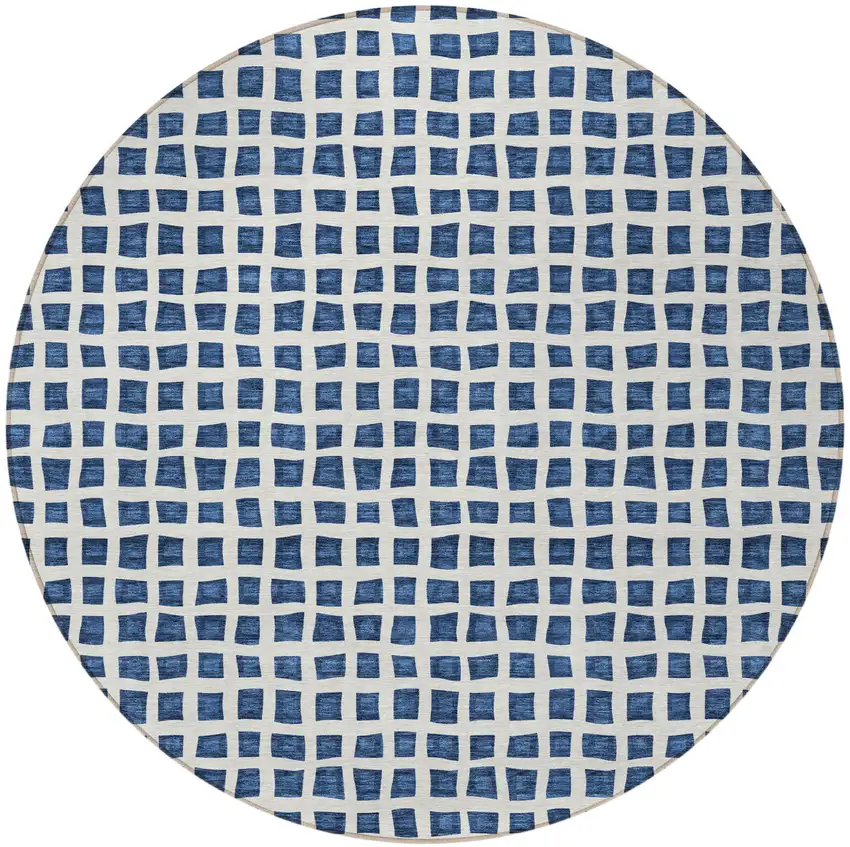8' Navy Blue And Ivory Round Geometric Washable Indoor Outdoor Area Rug Photo 7