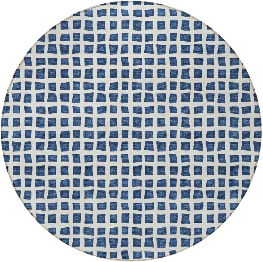 8' Navy Blue And Ivory Round Geometric Washable Indoor Outdoor Area Rug Photo 7