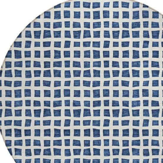 8' Navy Blue And Ivory Round Geometric Washable Indoor Outdoor Area Rug Photo 6