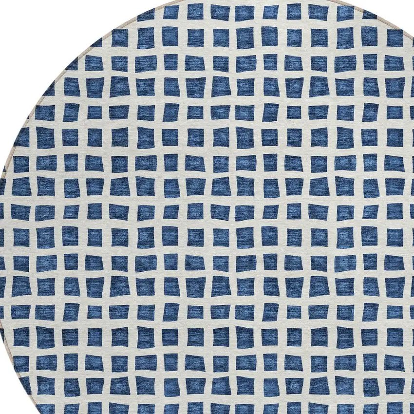 8' Navy Blue And Ivory Round Geometric Washable Indoor Outdoor Area Rug Photo 6
