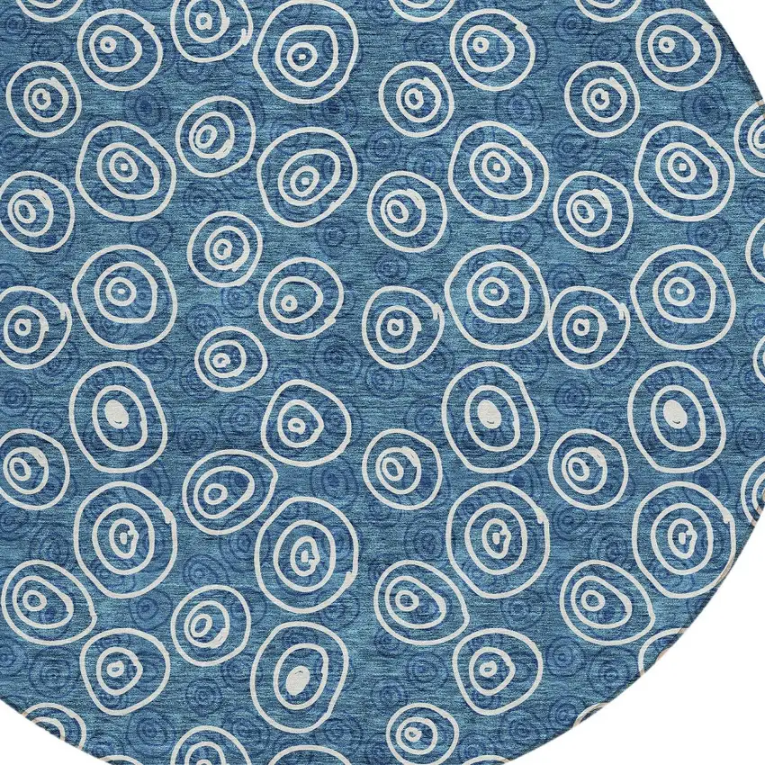8' Navy Blue And Ivory Round Geometric Washable Indoor Outdoor Area Rug Photo 4