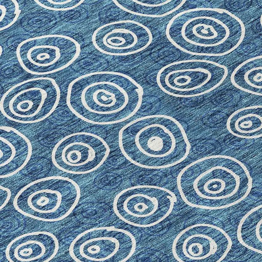 8' Navy Blue And Ivory Round Geometric Washable Indoor Outdoor Area Rug Photo 9