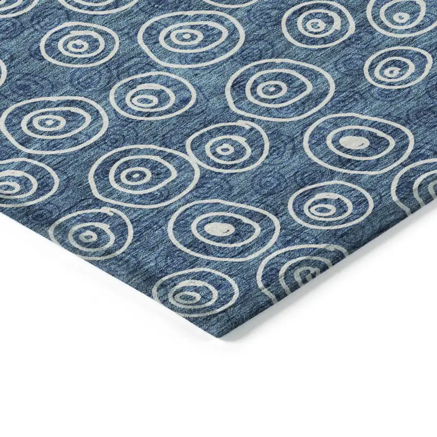 8' Navy Blue And Ivory Round Geometric Washable Indoor Outdoor Area Rug Photo 3