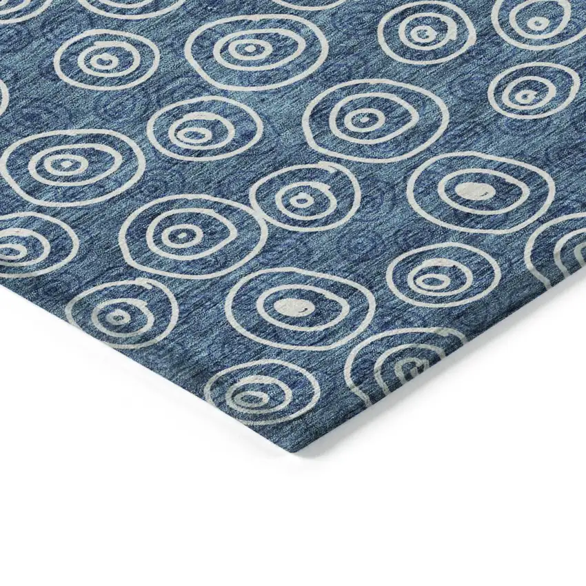 8' Navy Blue And Ivory Round Geometric Washable Indoor Outdoor Area Rug Photo 3