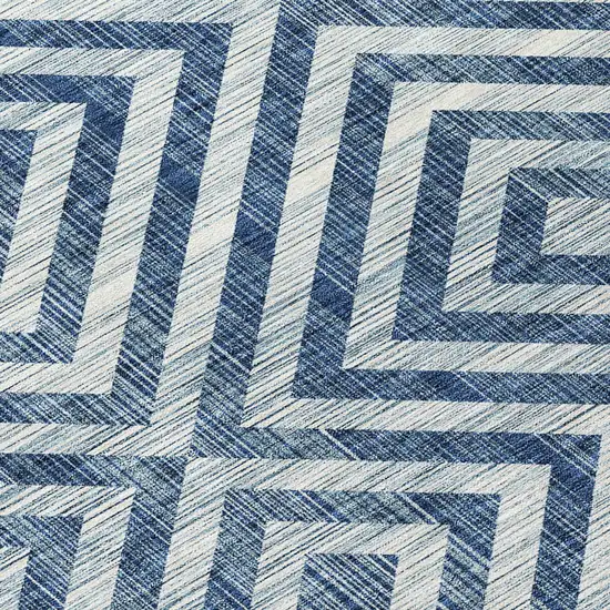 8' Navy Blue And Ivory Round Geometric Washable Indoor Outdoor Area Rug Photo 5