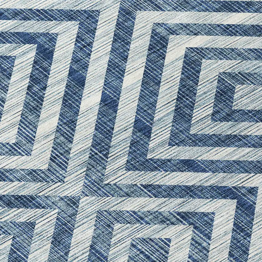 8' Navy Blue And Ivory Round Geometric Washable Indoor Outdoor Area Rug Photo 5