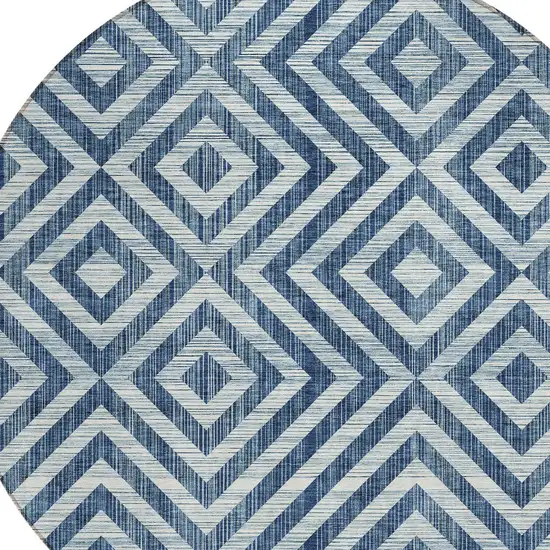 8' Navy Blue And Ivory Round Geometric Washable Indoor Outdoor Area Rug Photo 4