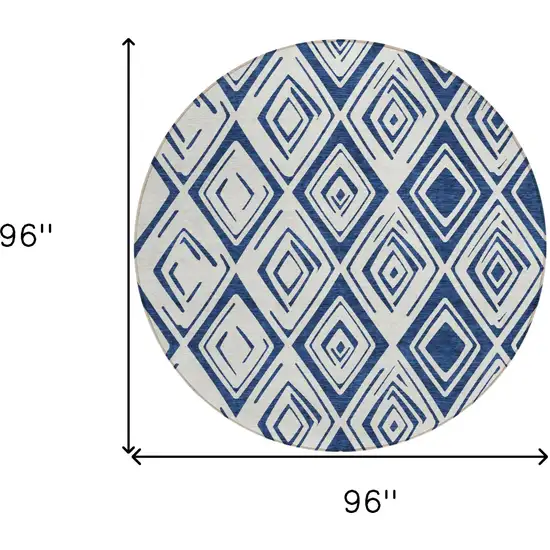8' Navy Blue And Ivory Round Geometric Washable Indoor Outdoor Area Rug Photo 3