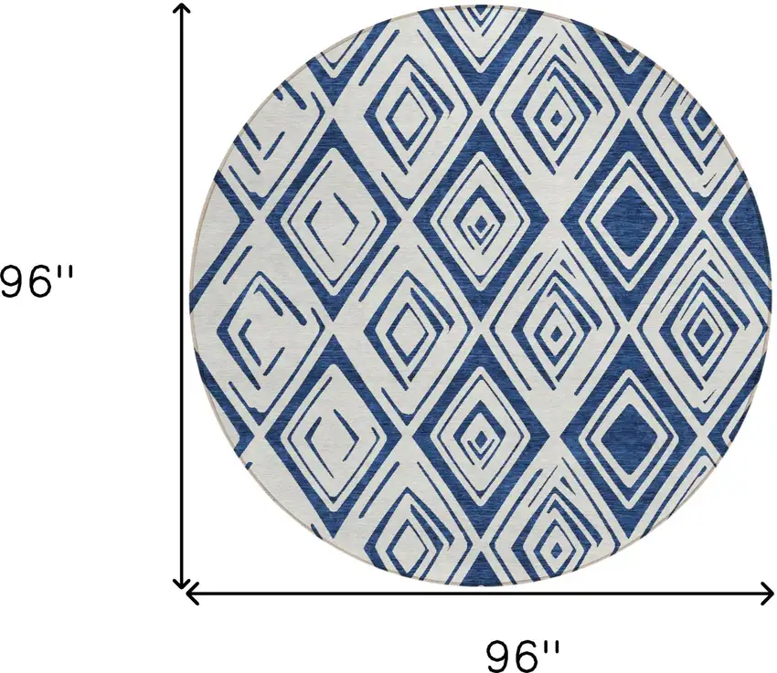 8' Navy Blue And Ivory Round Geometric Washable Indoor Outdoor Area Rug Photo 3