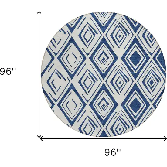 8' Navy Blue And Ivory Round Geometric Washable Indoor Outdoor Area Rug Photo 3