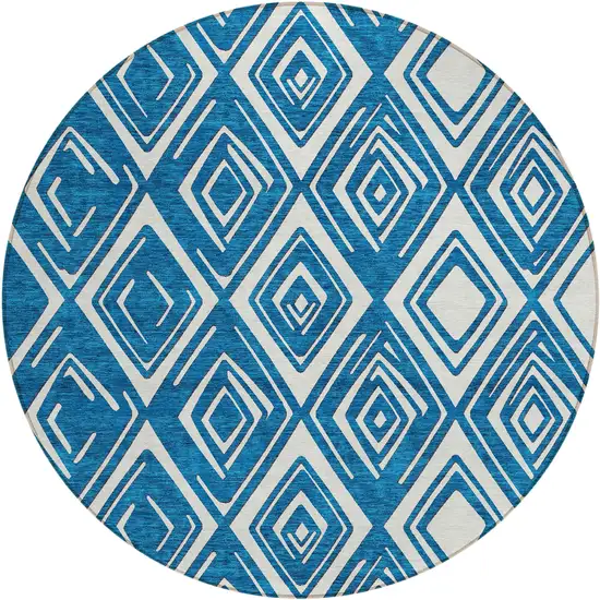 8' Navy Blue And Ivory Round Geometric Washable Indoor Outdoor Area Rug Photo 2