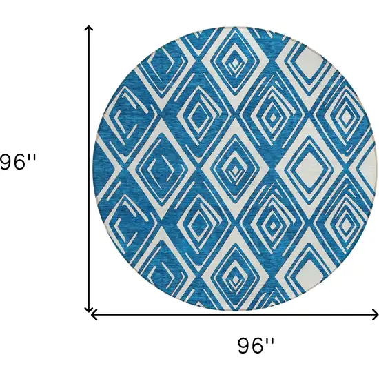 8' Navy Blue And Ivory Round Geometric Washable Indoor Outdoor Area Rug Photo 3