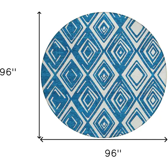 8' Navy Blue And Ivory Round Geometric Washable Indoor Outdoor Area Rug Photo 3