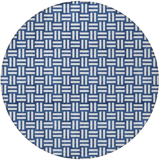 8' Navy Blue And Ivory Round Geometric Washable Indoor Outdoor Area Rug Photo 4