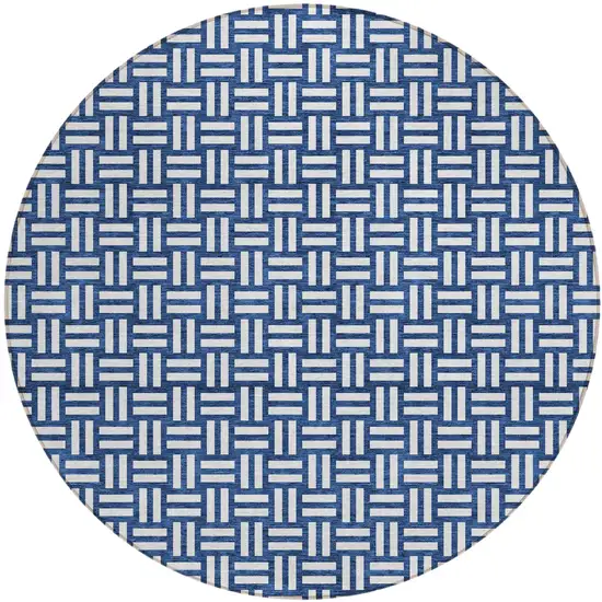 8' Navy Blue And Ivory Round Geometric Washable Indoor Outdoor Area Rug Photo 2