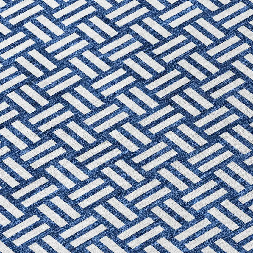 8' Navy Blue And Ivory Round Geometric Washable Indoor Outdoor Area Rug Photo 8