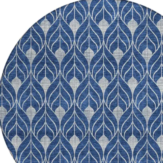 8' Navy Blue And Ivory Round Geometric Washable Indoor Outdoor Area Rug Photo 4