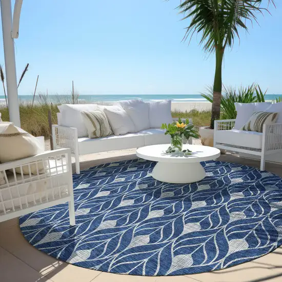 8' Navy Blue And Ivory Round Geometric Washable Indoor Outdoor Area Rug Photo 6