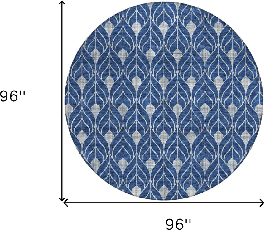 8' Navy Blue And Ivory Round Geometric Washable Indoor Outdoor Area Rug Photo 3