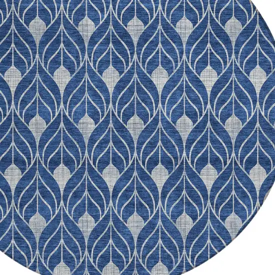 8' Navy Blue And Ivory Round Geometric Washable Indoor Outdoor Area Rug Photo 4