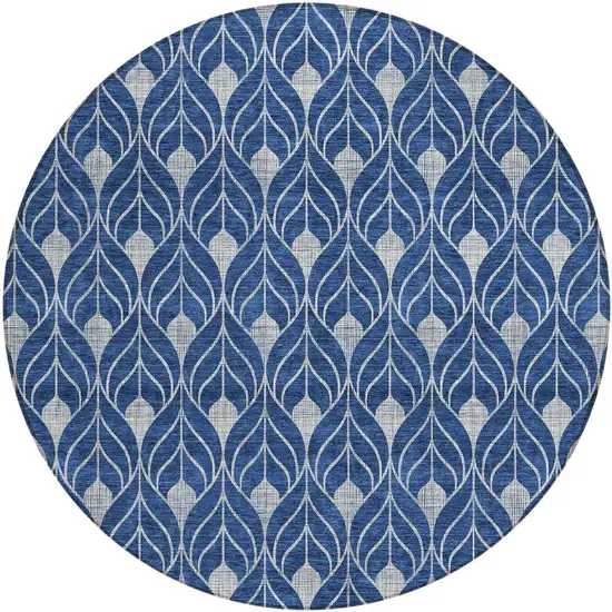 8' Navy Blue And Ivory Round Geometric Washable Indoor Outdoor Area Rug Photo 5
