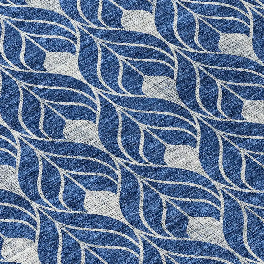 8' Navy Blue And Ivory Round Geometric Washable Indoor Outdoor Area Rug Photo 8