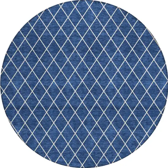 8' Navy Blue And Ivory Round Geometric Washable Indoor Outdoor Area Rug Photo 5