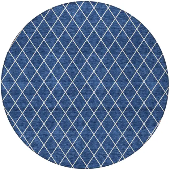 8' Navy Blue And Ivory Round Geometric Washable Indoor Outdoor Area Rug Photo 6