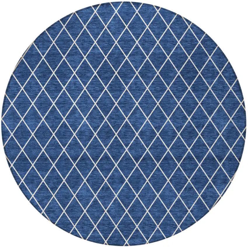 8' Navy Blue And Ivory Round Geometric Washable Indoor Outdoor Area Rug Photo 6