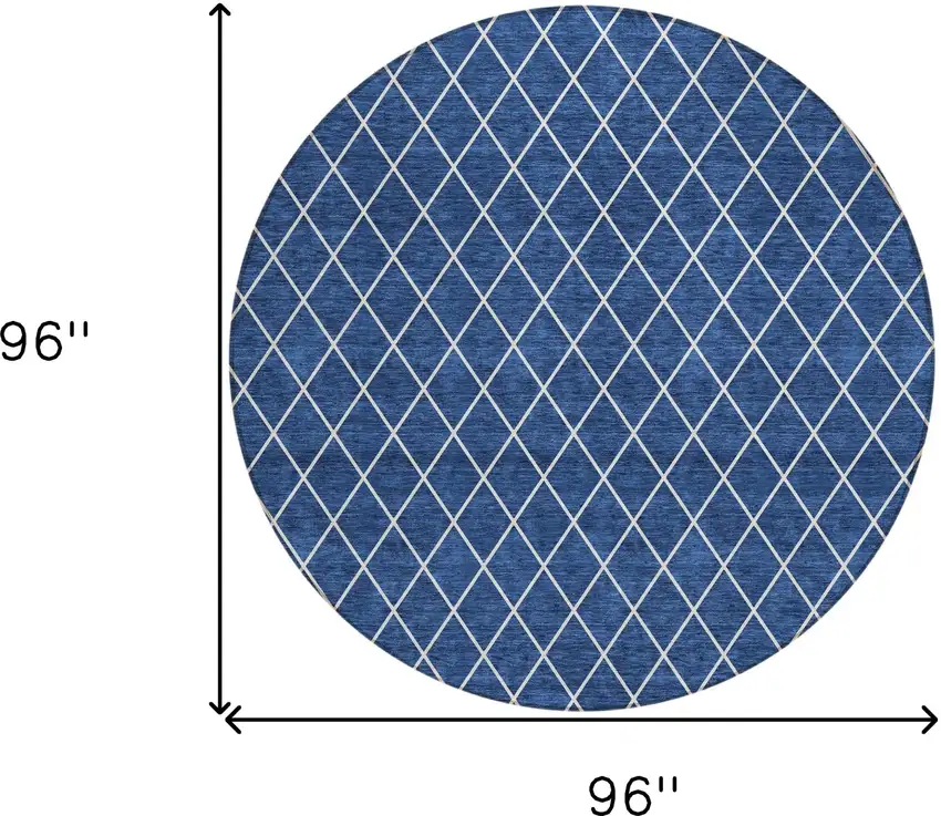 8' Navy Blue And Ivory Round Geometric Washable Indoor Outdoor Area Rug Photo 3